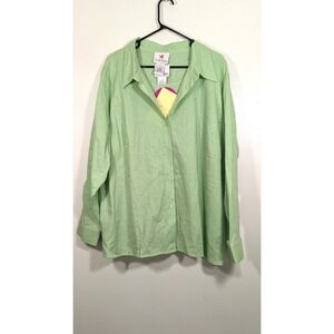 Quacker Factory 3X Linen Set Tank Long Sleeve Button Down Embellished Green